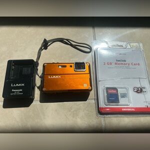 Panasonic Lumix Waterproof Orange Digital Camera with Charger and Memory Card
